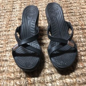 Crocs block heels black size 9
